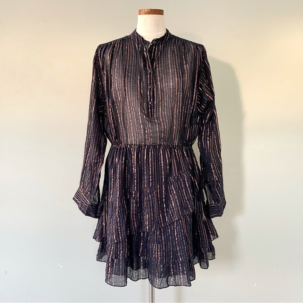 Ulla Johnson Navy Blue Metallic Della mini Dress size 4 preowned